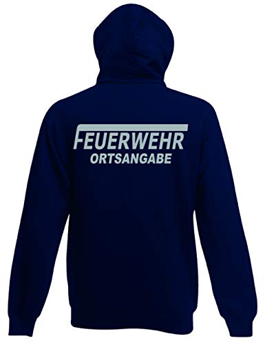 Shirt-Ideen.com Feuerwehr Sweat-Jacke mit Kapuze, Navy Blue, Bedruckt Mir Neongelb oder reflexsilber (S, reflexsilber) von Shirt-Ideen.com