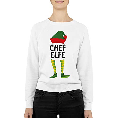 Shirt-Panda Damen Weihnachten Sweater · Chef Elfe · Frauen Christmas Pullover · Süßes Outfit für Weihnachtsfeier · Sweatshirt für Heiligabend · Xmas · 100% Baumwolle · Lady Fit · Weiß 3XL von Shirt-Panda