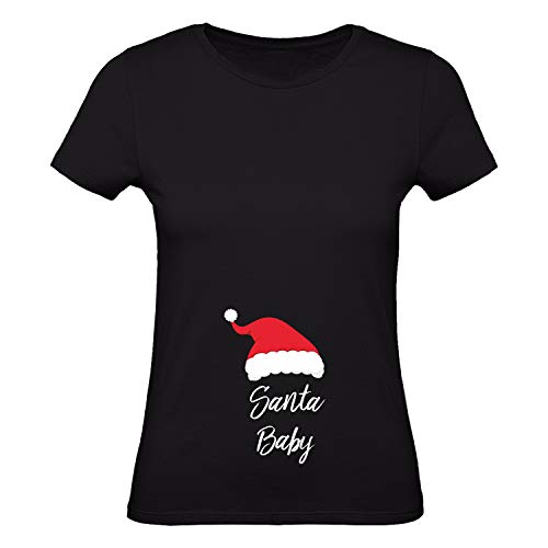 Shirt-Panda Damen Weihnachten T-Shirt · Santa Baby · Christmas Schwangerschaft Tshirt · Weihnachtsshirt · Weihnachtsmann Shirt für Xmas · 100% Baumwolle · Schwarz (Druck Weiß) L von Shirt-Panda