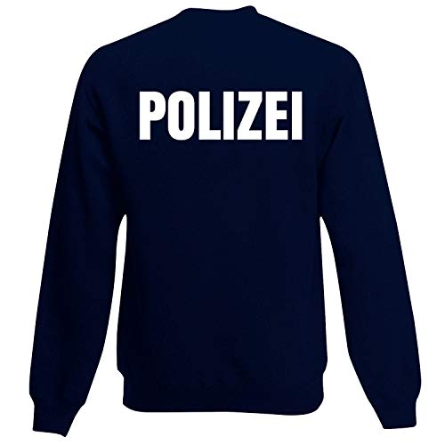 Shirt-Panda Herren Polizei Sweatshirt · Druck Brust & Rücken · Polizisten Pullover · Pulli für Polizeileute · Reflex · 80% Baumwolle · Police Sweater · Dunkelblau (Druck Weiß) L von Shirt-Panda