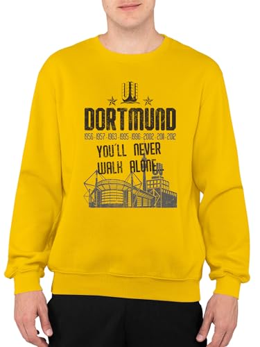 Shirt-Panda Herren Sweatshirt Dortmund - You'll Never Walk Alone - Fußball Dortmund-Fan Pullover Gelb (Druck Schwarz) 3XL von Shirt-Panda