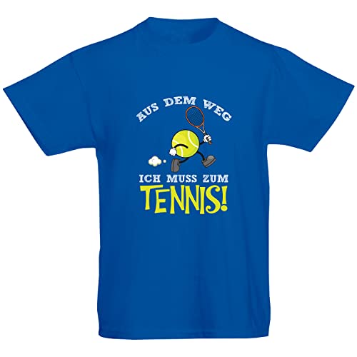 Shirt-Panda Kinder T-Shirt Tennis - Aus dem Weg ich muss zum Tennis - Tennisball Kindershirt für Tennisspieler Blau (Druck Weiß) 152 von Shirt-Panda
