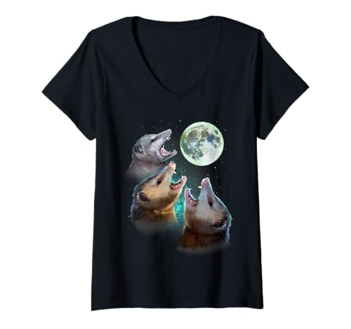Damen DREI Gegner Mond mit 3 Opossums und Totmond Kostüm T-Shirt mit V-Ausschnitt Damen DREI Gegner Mond mit 3 Opossums und Totmond Kostüm T-Shirt mit V-Ausschnitt von Shirt Sighted