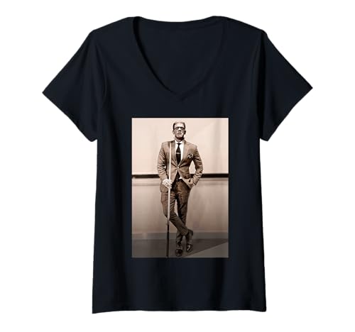 Damen Frankenstein Dapper Frankenstein Monster im Anzug Halloween T-Shirt mit V-Ausschnitt Damen Frankenstein Dapper Frankenstein Monster im Anzug Halloween T-Shirt mit V-Ausschnitt von Shirt Sighted