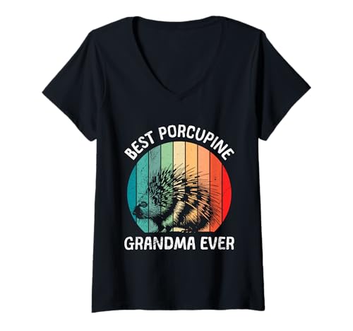 Damen Omi BEST PORCUPINE GRANDMA EVER Lustig Stachelschwein T-Shirt mit V-Ausschnitt Damen Omi BEST PORCUPINE GRANDMA EVER Lustig Stachelschwein T-Shirt mit V-Ausschnitt von Shirt Stachelschwein Kostüm Stachelschweine Fan