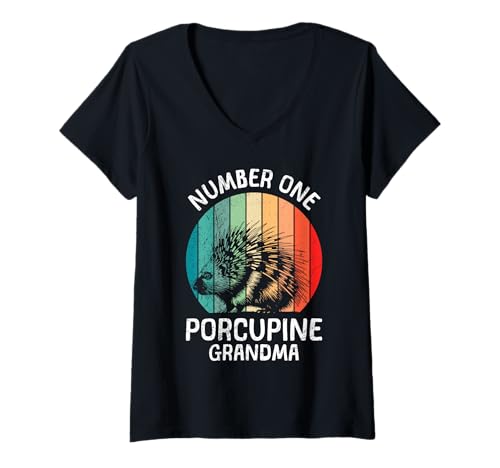Damen Omi Number ONE Porcupine Grandma Lustig Stachelschwein T-Shirt mit V-Ausschnitt von Shirt Stachelschwein Kostüm Stachelschweine Fan