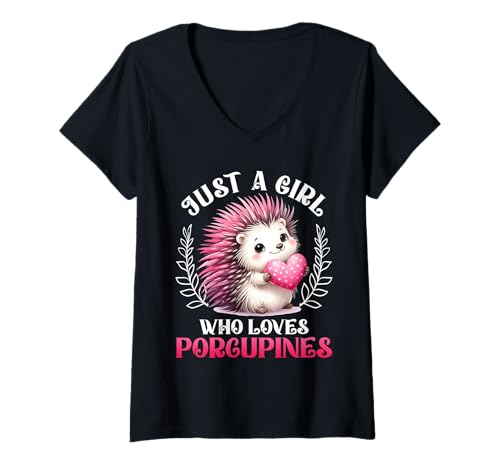 Damen Stachelschwein JUST A GIRL WHO LOVES PORCUPINES Kostüm T-Shirt mit V-Ausschnitt von Shirt Stachelschwein Kostüm Stachelschweine Fan