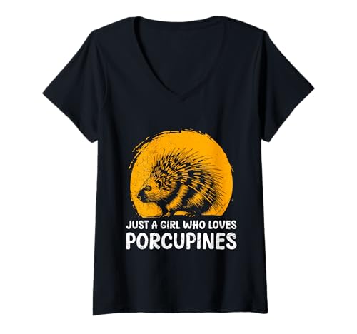 Damen Stachelschwein JUST A GIRL WHO LOVES PORCUPINES Kostüm T-Shirt mit V-Ausschnitt von Shirt Stachelschwein Kostüm Stachelschweine Fan