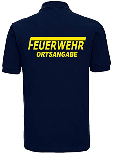 Feuerwehr Polo-Shirt Navy mit Aufdruck in Neongelb oder reflexsilber (L, Neongelb) von Shirt-ideen.com