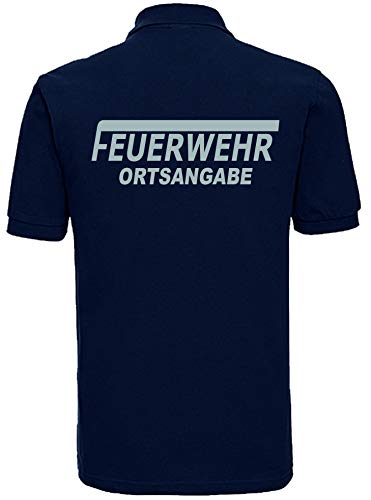 Feuerwehr Polo-Shirt Navy mit Aufdruck in Neongelb oder reflexsilber (L, reflexsilber) von Shirt-ideen.com