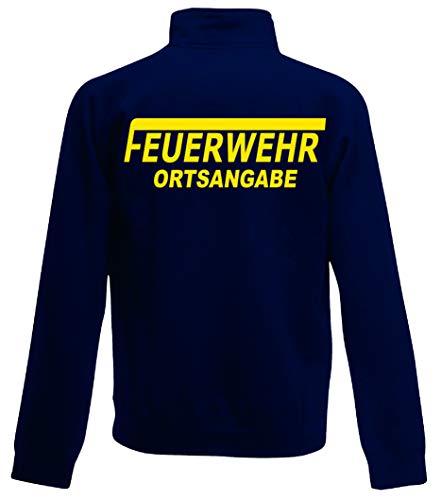 Feuerwehr Sweat-Jacke, Navy Blue, Bedruckt mit Neongelb oder reflexsilber (L, Neongelb) von Shirt-ideen.com