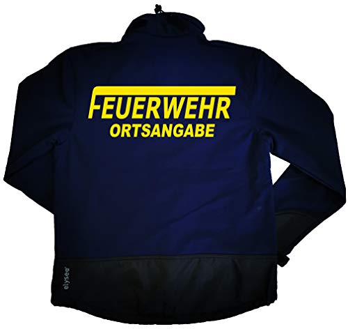 Shirt-ideen.com Feuerwehr Softshell Jack, Navy/Black mit Aufdruck reflexsilber oder Neongelb (XXL, Neongelb) von Shirt-ideen.com