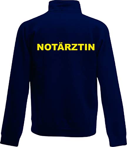 Shirt-ideen.com NOTÄRZTIN/Notarzt Zip Neck Sweat Navy (dunkelblau) mit Brust und Rückenaufdruck in Neongelb (Notärztin, XXL) von Shirt-ideen.com