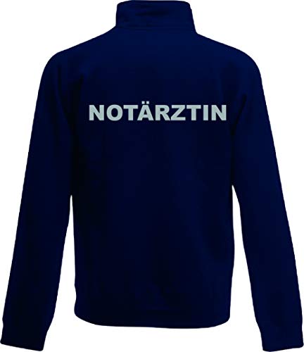 Shirt-ideen.com NOTÄRZTIN/Notarzt Zip Neck Sweat Navy (dunkelblau) mit Brust und Rückenaufdruck in reflexsilber (Notärztin, M) von Shirt-ideen.com