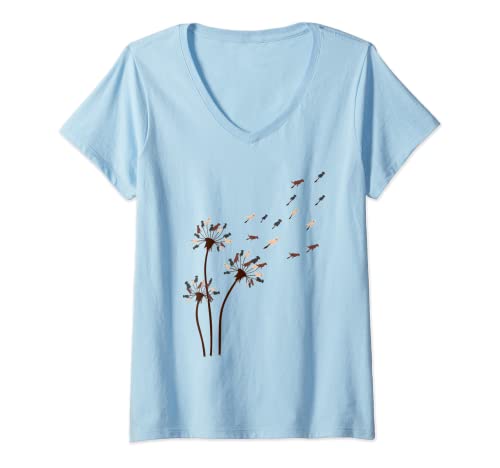 Damen Labrador Retriever Blume Pusteblume Shirt Hund Mama Hundeliebhaber T-Shirt mit V-Ausschnitt von Shirt