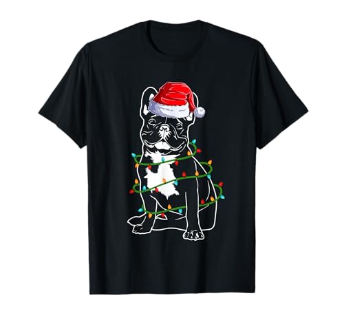 Französische Bulldogge Weihnachts-Shirt, Hund Mama Papa Weihnachtsbeleuchtung T-Shirt von Shirt