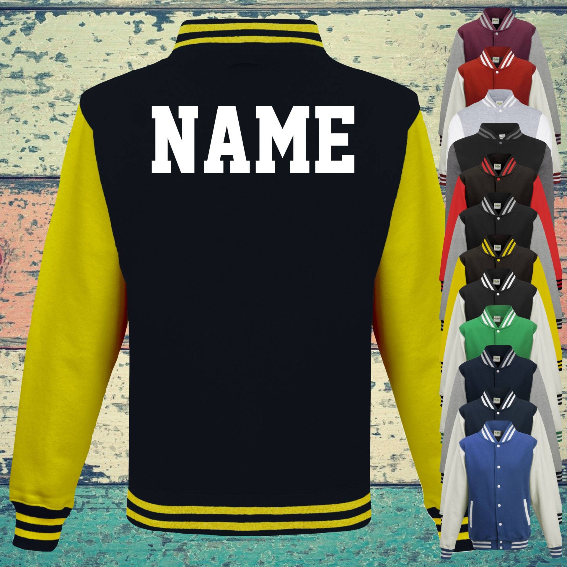 College Jacke Mit Wunschdruck Auf Der Rückseite Name Trainings Sport Verein Varsity Jacket College Jacke Mit Wunschdruck Auf Der Rückseite Name Trainings Sport Verein Varsity Jacket von ShirtInStyle