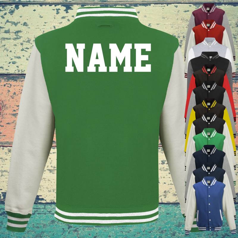 College Jacke Mit Wunschdruck Auf Der Rückseite Name Trainings Sport Verein Varsity Jacket von ShirtInStyle