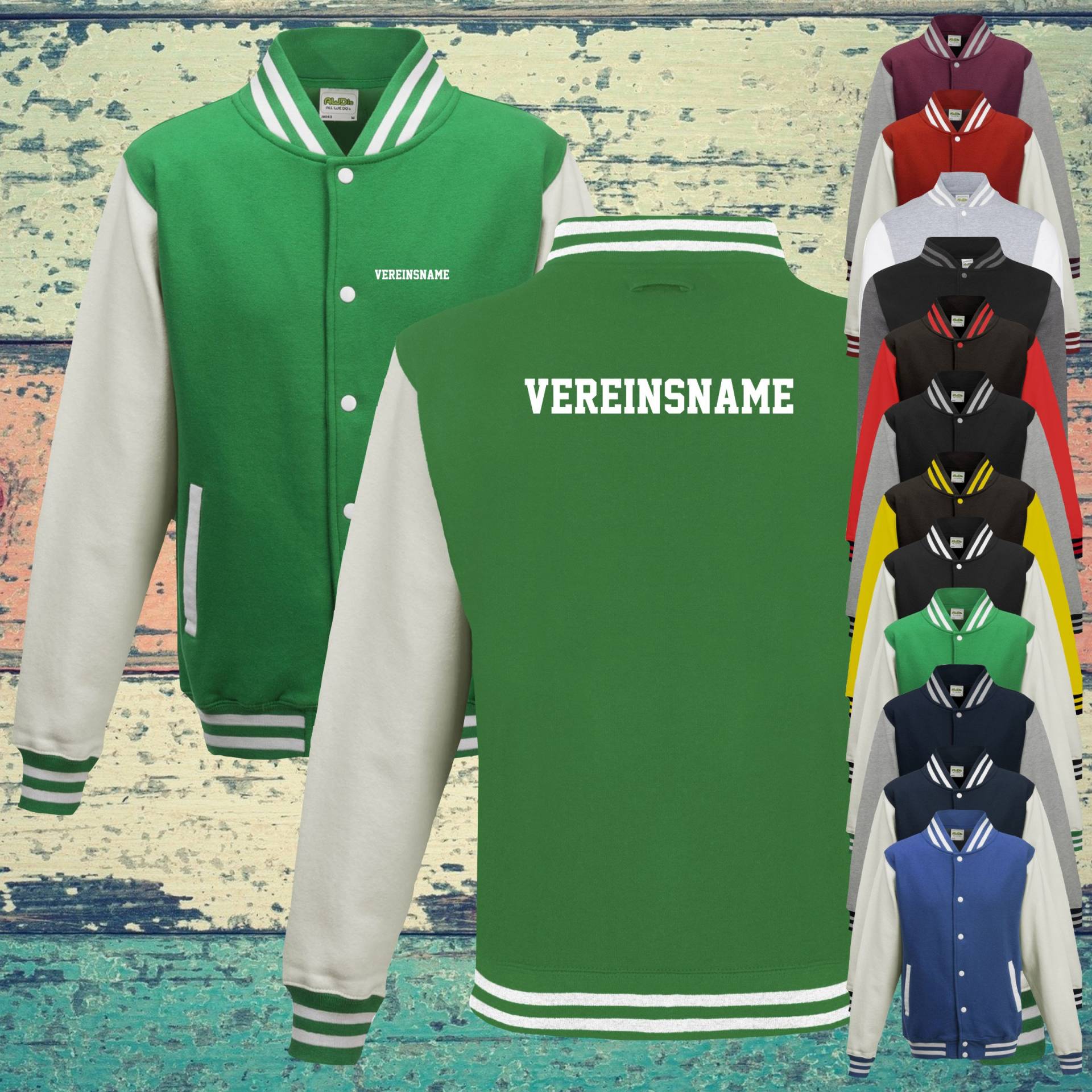 College Jacke Mit Wunschdruck Auf Der Rückseite Und Vorderseite Vereinsname Trainings Sport Verein Varsity Jacket College Jacke Mit Wunschdruck Auf Der Rückseite Und Vorderseite Vereinsname Trainings Sport Verein Varsity Jacket von ShirtInStyle