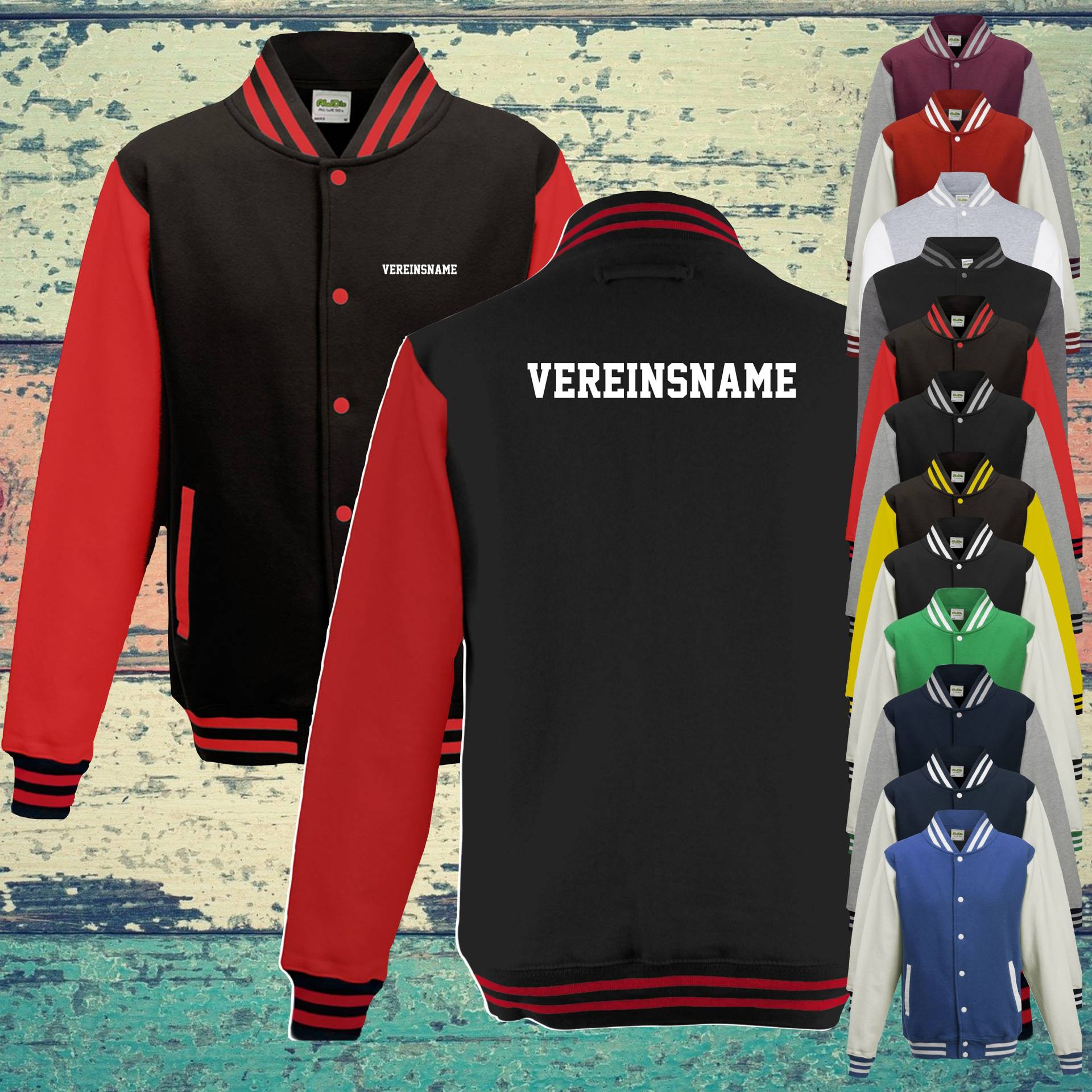 College Jacke Mit Wunschdruck Auf Der Rückseite Und Vorderseite Vereinsname Trainings Sport Verein Varsity Jacket College Jacke Mit Wunschdruck Auf Der Rückseite Und Vorderseite Vereinsname Trainings Sport Verein Varsity Jacket von ShirtInStyle