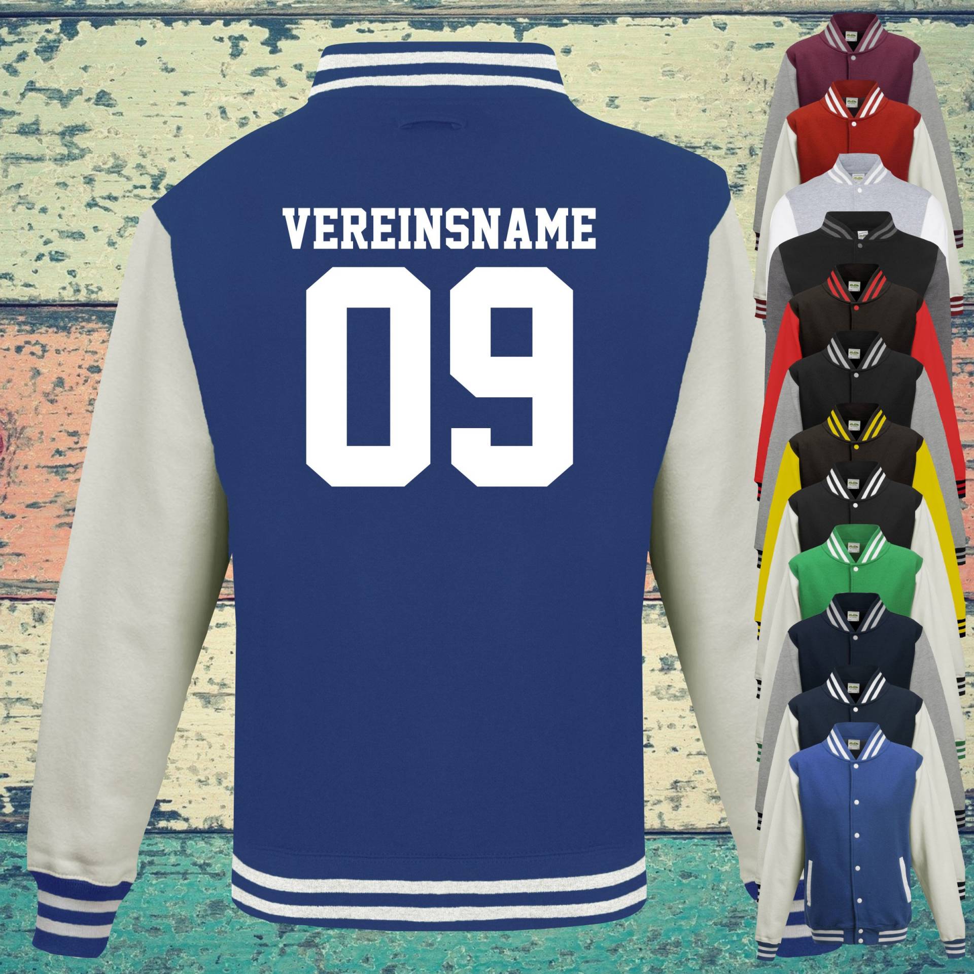 College Jacke Mit Wunschdruck Auf Der Rückseite Vereinsname Und Zahl Trainings Sport Verein Varsity Jacket College Jacke Mit Wunschdruck Auf Der Rückseite Vereinsname Und Zahl Trainings Sport Verein Varsity Jacket von ShirtInStyle