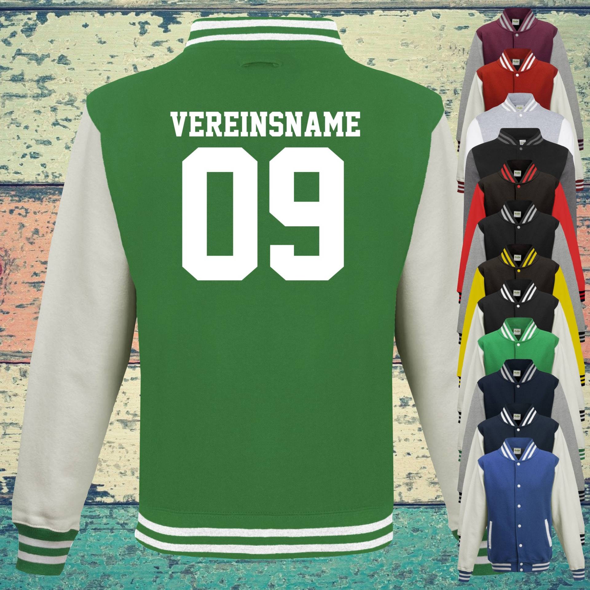 College Jacke Mit Wunschdruck Auf Der Rückseite Vereinsname Und Zahl Trainings Sport Verein Varsity Jacket College Jacke Mit Wunschdruck Auf Der Rückseite Vereinsname Und Zahl Trainings Sport Verein Varsity Jacket von ShirtInStyle