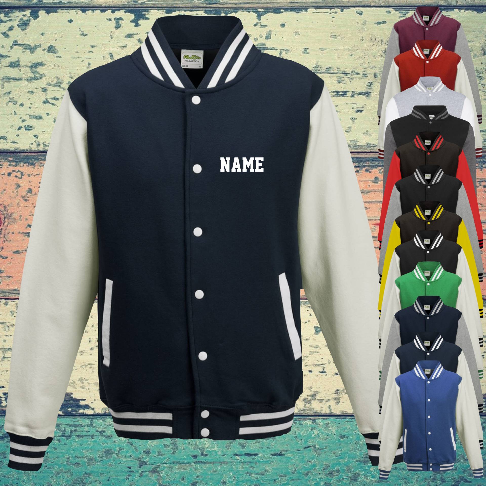 College Jacke Mit Wunschdruck Auf Der Vorderseite Name Trainings Sport Verein Varsity Jacket College Jacke Mit Wunschdruck Auf Der Vorderseite Name Trainings Sport Verein Varsity Jacket von ShirtInStyle