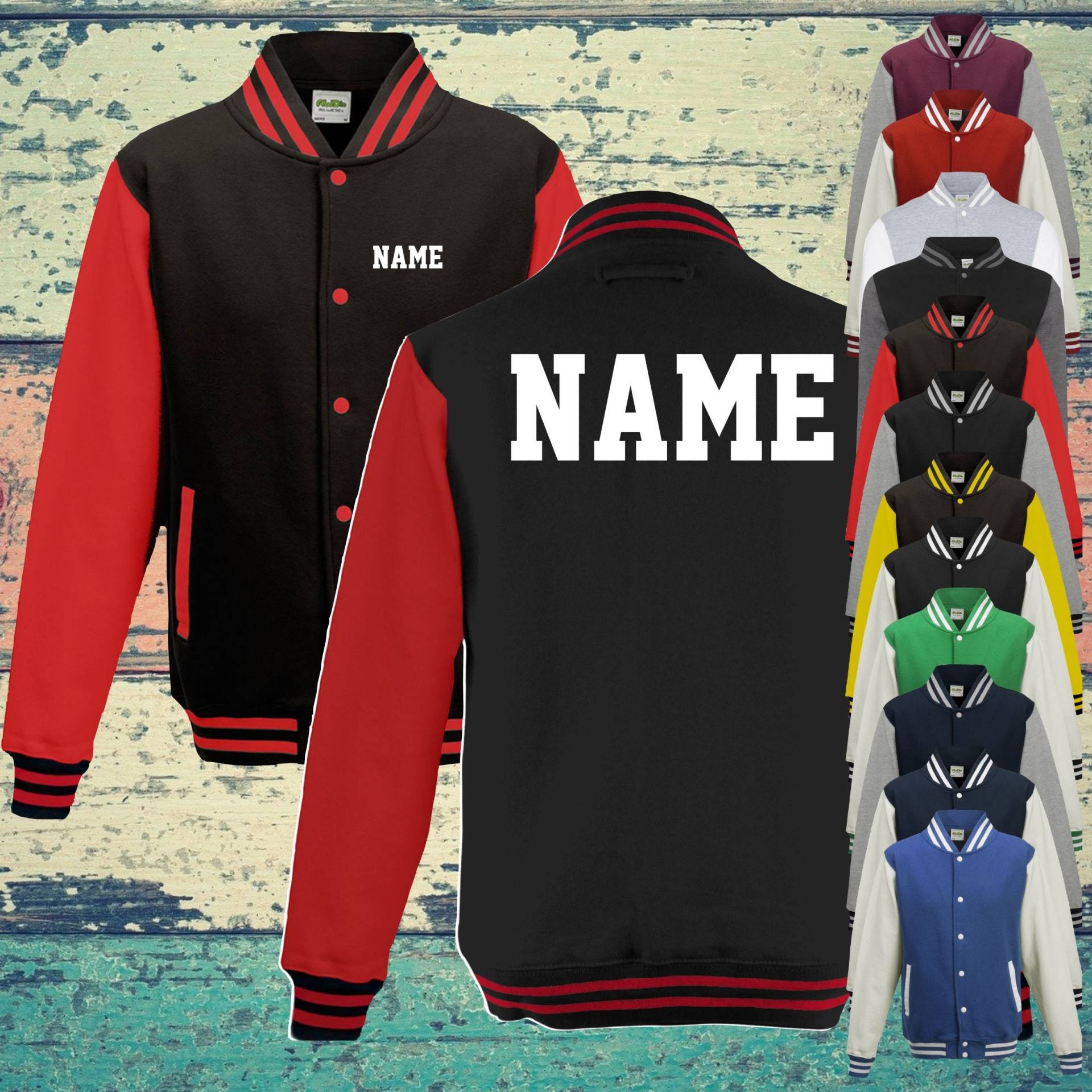 College Jacke Mit Wunschdruck Auf Der Vorderseite Und Rückseite Name Trainings Sport Verein Varsity Jacket College Jacke Mit Wunschdruck Auf Der Vorderseite Und Rückseite Name Trainings Sport Verein Varsity Jacket von ShirtInStyle