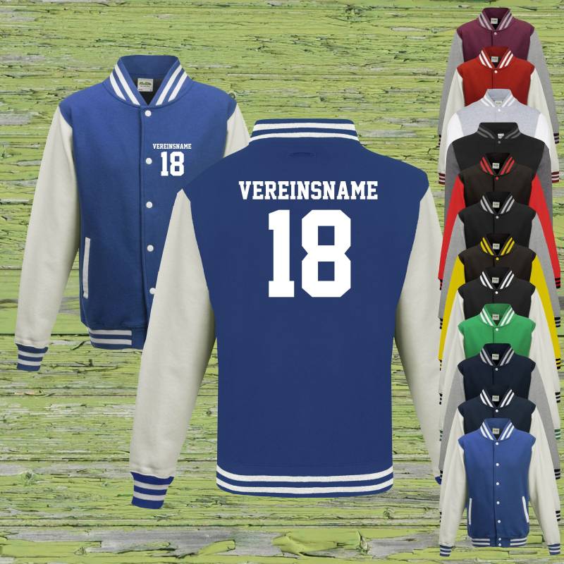 College Jacke Mit Wunschdruck Auf Der Vorderseite Und Rückseite Vereinsname Zahl Trainings Sport Verein College Jacke Mit Wunschdruck Auf Der Vorderseite Und Rückseite Vereinsname Zahl Trainings Sport Verein von ShirtInStyle