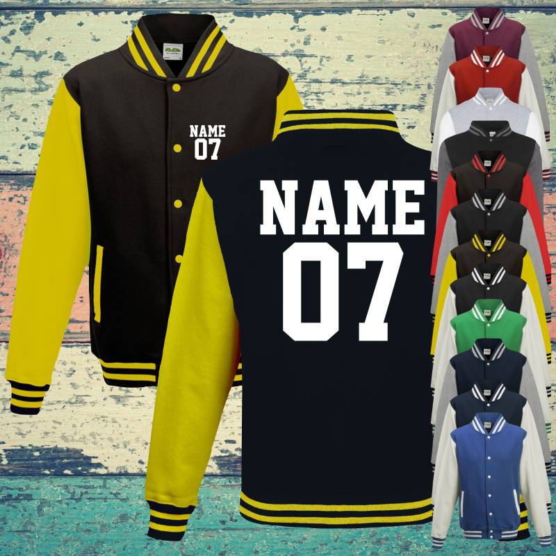 College Jacke Mit Wunschdruck Auf Der Vorderseite Und Rückseite Zahl Name Trainings Sport Verein Varsity Jacket von ShirtInStyle
