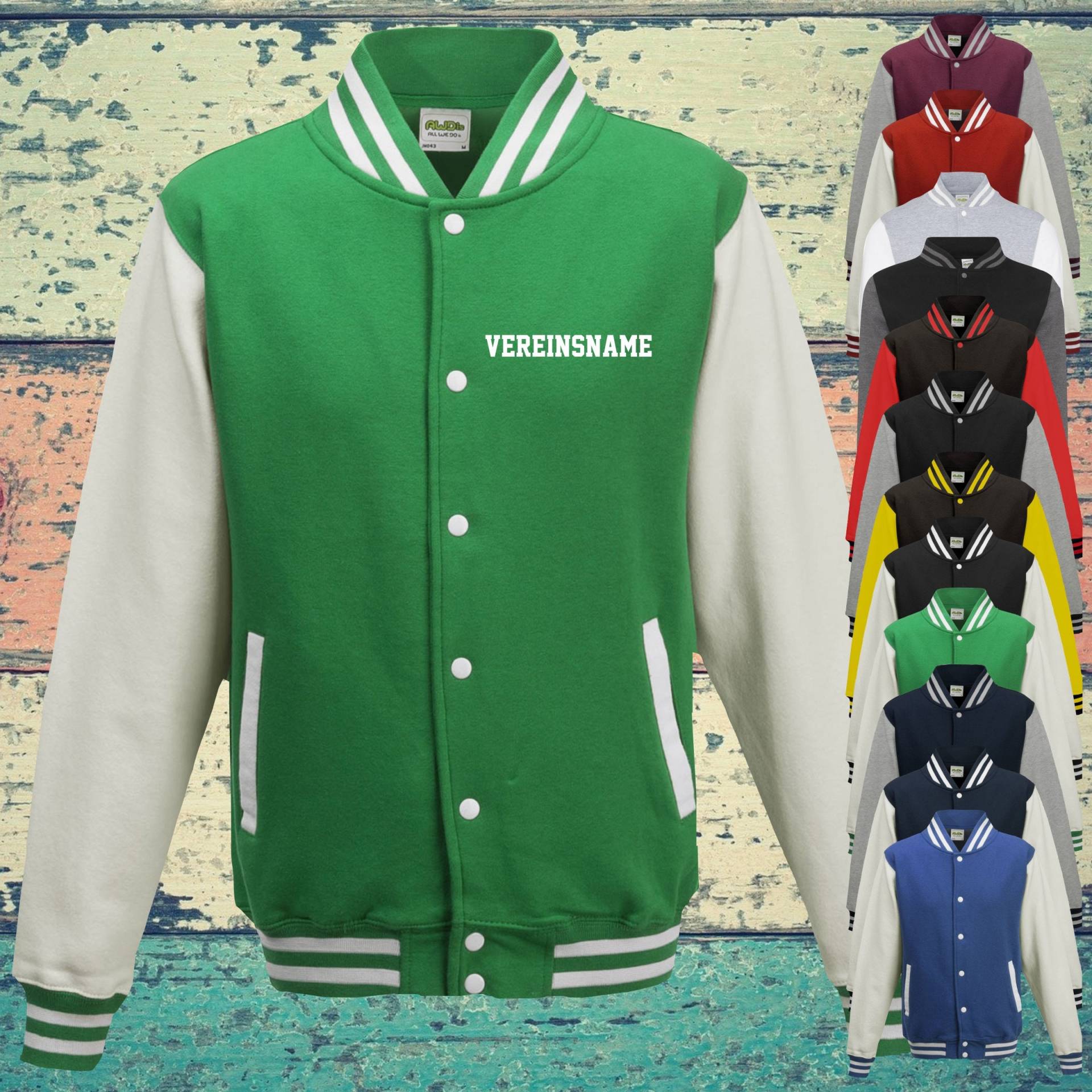 College Jacke Mit Wunschdruck Auf Der Vorderseite Vereinsname Trainings Sport Verein Varsity Jacket von ShirtInStyle
