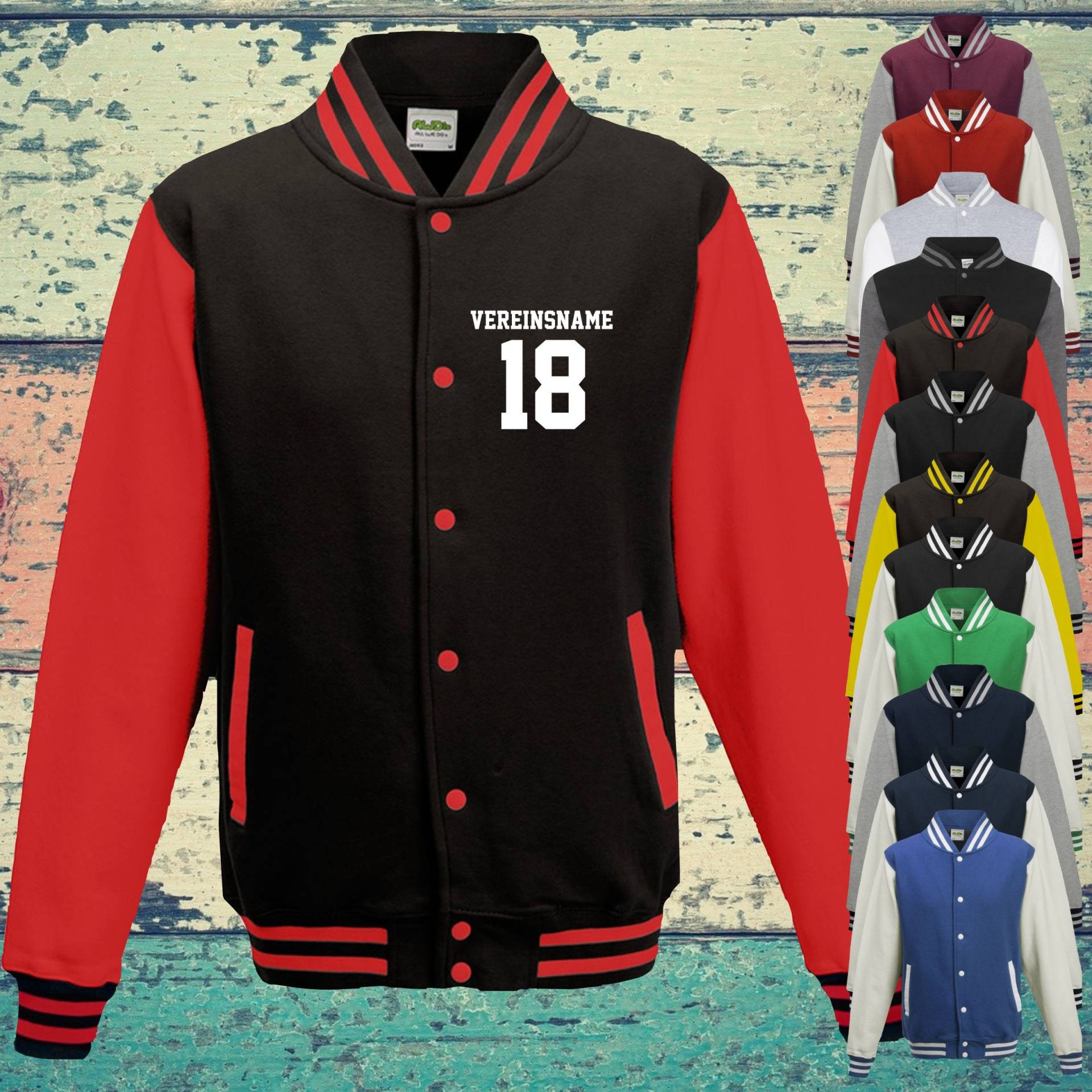 College Jacke Mit Wunschdruck Auf Der Vorderseite Vereinsname Und Zahl Trainings Sport Verein Varsity Jacket College Jacke Mit Wunschdruck Auf Der Vorderseite Vereinsname Und Zahl Trainings Sport Verein Varsity Jacket von ShirtInStyle