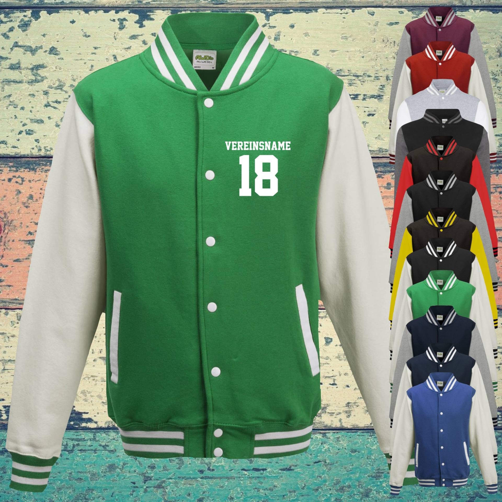College Jacke Mit Wunschdruck Auf Der Vorderseite Vereinsname Und Zahl Trainings Sport Verein Varsity Jacket von ShirtInStyle