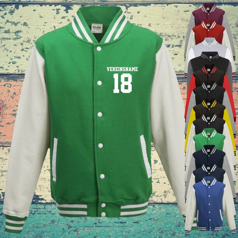 College Jacke Mit Wunschdruck Auf Der Vorderseite Vereinsname Und Zahl Trainings Sport Verein Varsity Jacket von ShirtInStyle