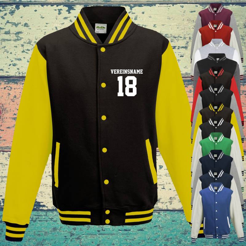 College Jacke Mit Wunschdruck Auf Der Vorderseite Vereinsname Und Zahl Trainings Sport Verein Varsity Jacket von ShirtInStyle