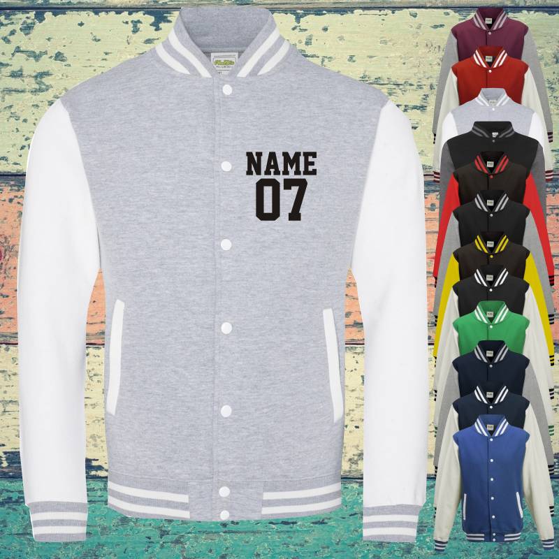 College Jacke Mit Wunschdruck Auf Der Vorderseite Zahl Und Name Trainings Sport Verein Varsity Jacket von ShirtInStyle
