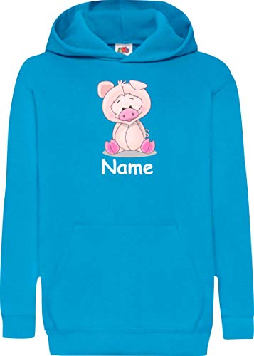 Kinder Hooded Tiere Schwein Schweinchen mit Kinds Hoodi Kapusweat Sweatshirt, Sprüche, Tier, Natur, Name, Text, Wunschnamen, Farbe Tuerkis, Größe 128 von ShirtInStyle