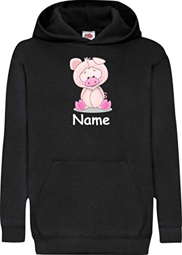 Kinder Hooded Tiere Schwein Schweinchen mit Kinds Hoodi Kapusweat Sweatshirt, Sprüche, Tier, Natur, Name, Text, Wunschnamen, Farbe schwarz, Größe 128 von ShirtInStyle