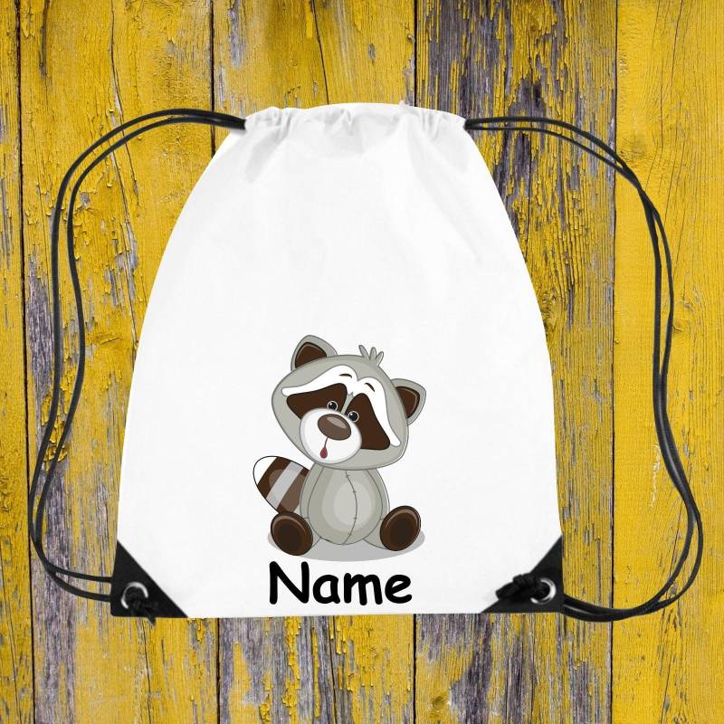 Kinder Turnbeutel Motiv Waschbär + Wunsch Name von ShirtInStyle