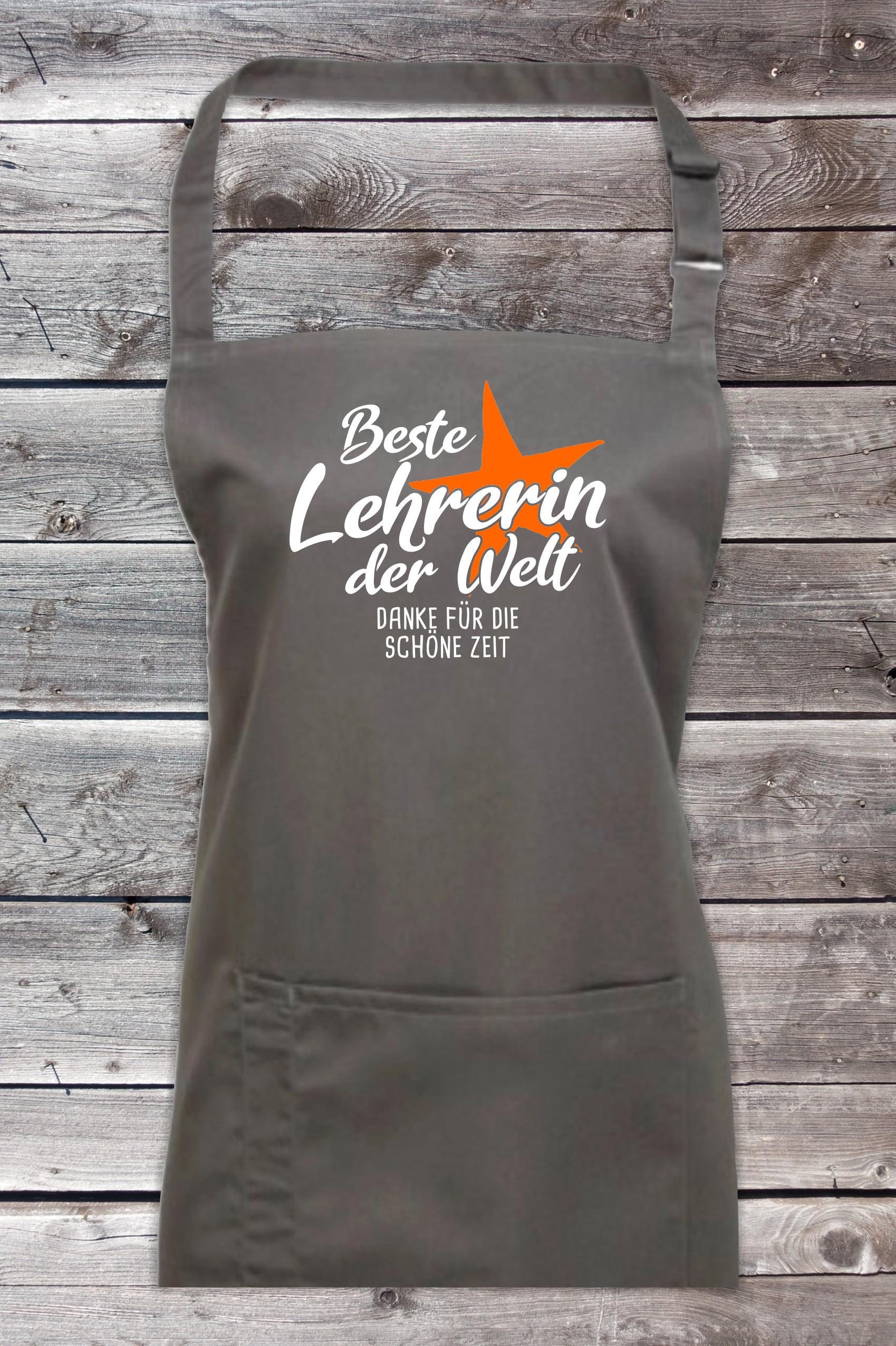 Koch Backschürze "Beste Lehrerin Der Welt Danke Für Die Schöne Zeit" Grillen Grillschürze Schürze Heimwerker Garten Latzschürze von ShirtInStyle