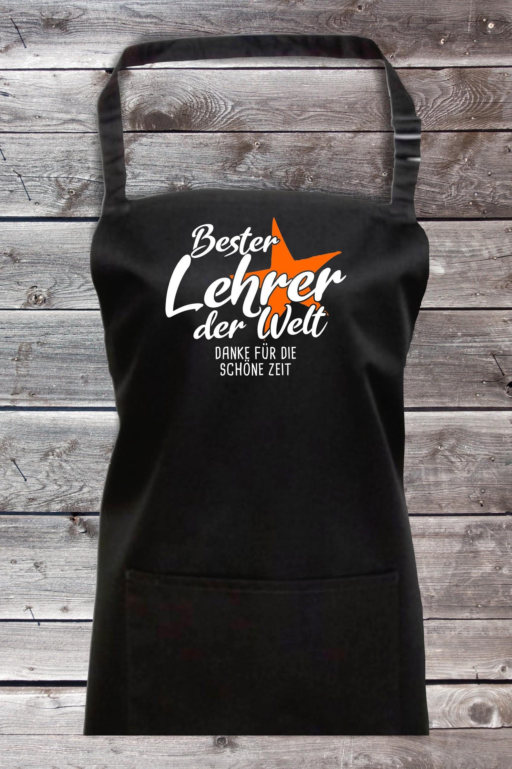 Koch Backschürze "Bester Lehrer Der Welt Danke Für Die Schöne Zeit" Grillen Grillschürze Schürze Heimwerker Garten Latzschürze von ShirtInStyle