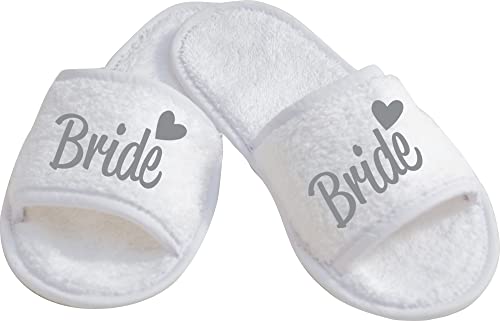 ShirtInStyle Schlappen Slipper JGA Bride, Hausschuhe, Hochzeit, Junggesellenabschied, Junggesellinnenabschied, Geschenk, Überraschung, Farbe Weiss Silber Größe 36-42 von ShirtInStyle