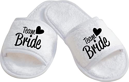 ShirtInStyle Schlappen Slipper JGA Team Bride, Hausschuhe, Hochzeit, Junggesellenabschied, Junggesellinnenabschied, Geschenk, Überraschung, Farbe Weiss Schwarz Größe 36-42 von ShirtInStyle