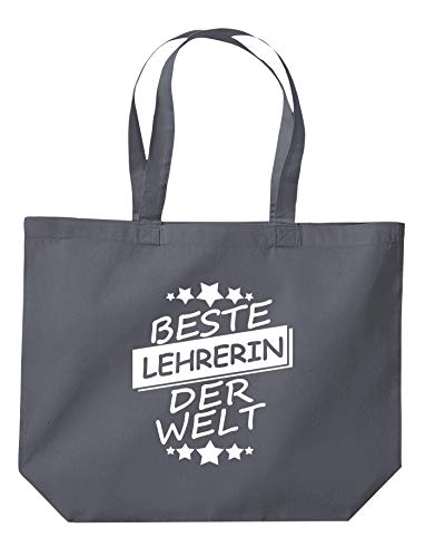 ShirtInStyle Beutel Tasche, Beste Lehrerin Der Welt, Jute, Shopper, Beutel, Tasche, Kita Schule Hort Abschluß Abschied, Farbe Dunkelgrau von ShirtInStyle