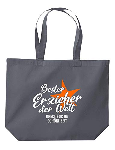 ShirtInStyle Beutel Tasche, Bester Erzieher Der Welt Danke Für Die Schöne Zeit, Jute, Shopper, Beutel, Tasche, Kita Schule Hort Abschluß Abschied, Farbe Dunkelgrau von ShirtInStyle