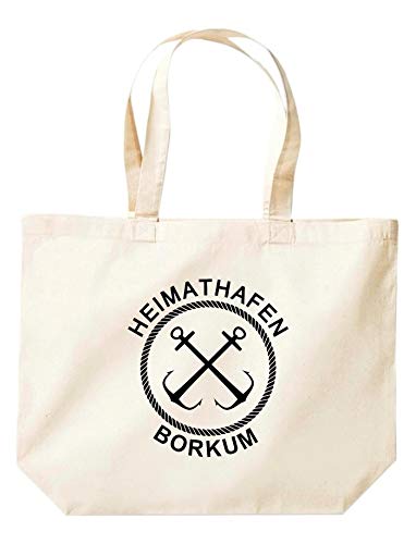 ShirtInStyle Beutel Tasche, Heimathafen Borkum Tasche Großer Beutel, Jute, Shopper, Beutel, Tasche, Urlaub, Meer, See, Heimatort, Urlaub, Zu Haus, Farbe Natur von ShirtInStyle