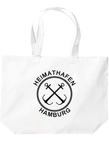 ShirtInStyle Beutel Tasche, Heimathafen Hamburg Tasche Großer Beutel, Jute, Shopper, Beutel, Tasche, Urlaub, Meer, See, Heimatort, Urlaub, Zu Haus, Farbe Weiss von ShirtInStyle