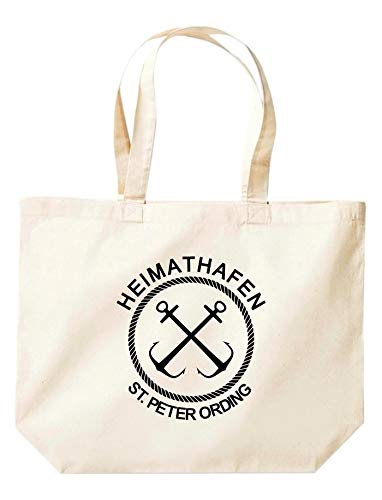 ShirtInStyle Beutel Tasche, Heimathafen St. Peter Ording Tasche Großer Beutel, Jute, Shopper, Beutel, Tasche, Urlaub, Meer, See, Heimatort, Urlaub, Zu Haus, Farbe Natur von ShirtInStyle