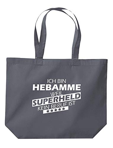 ShirtInStyle Beutel Tasche, Ich bin Hebamme weil Superheld kein Beruf ist, Beruf Ausbildung Abschluss, Jute, Shopper, Beutel, Tasche, Farbe Dunkelgrau von ShirtInStyle