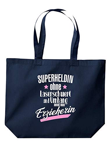 ShirtInStyle Beutel Tasche, Superheldin Ohne Laserschwert Und Umhang Nennt Man Erzieherin, Jute, Shopper, Beutel, Tasche, Farbe Navy von ShirtInStyle